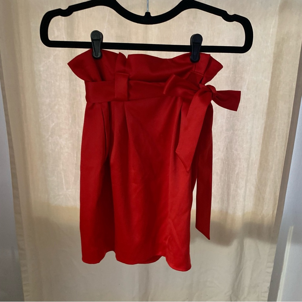 Express red satin like skirt with bow tie waist belt